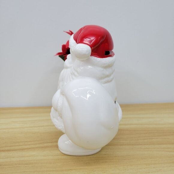 Vintage Christmas Santa Claus Vase with Poinsetta Figurine Coin Bank by Russ - Picture 3 of 15